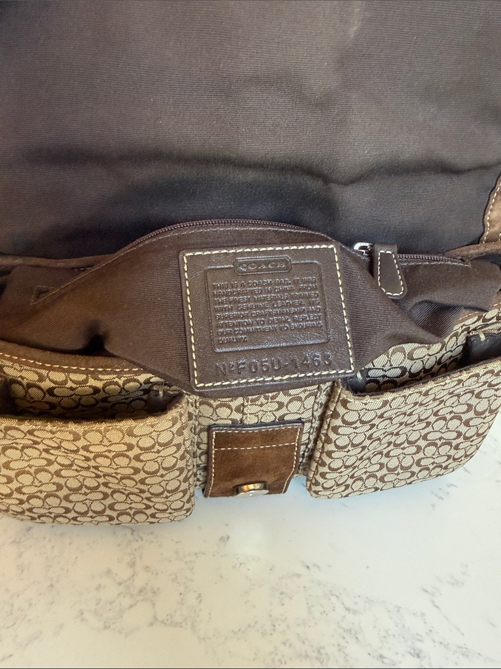 Vintage Coach Monogram Canvas With Brown Suede Soho Flap Signature Shoulder Bag - Picture 11 of 15